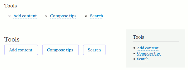 “Tools” block in regions “Highlighted”, “Content”, and “Sidebar second”