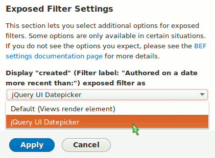 Better Exposed Filter jQuery UI Datepicker setting